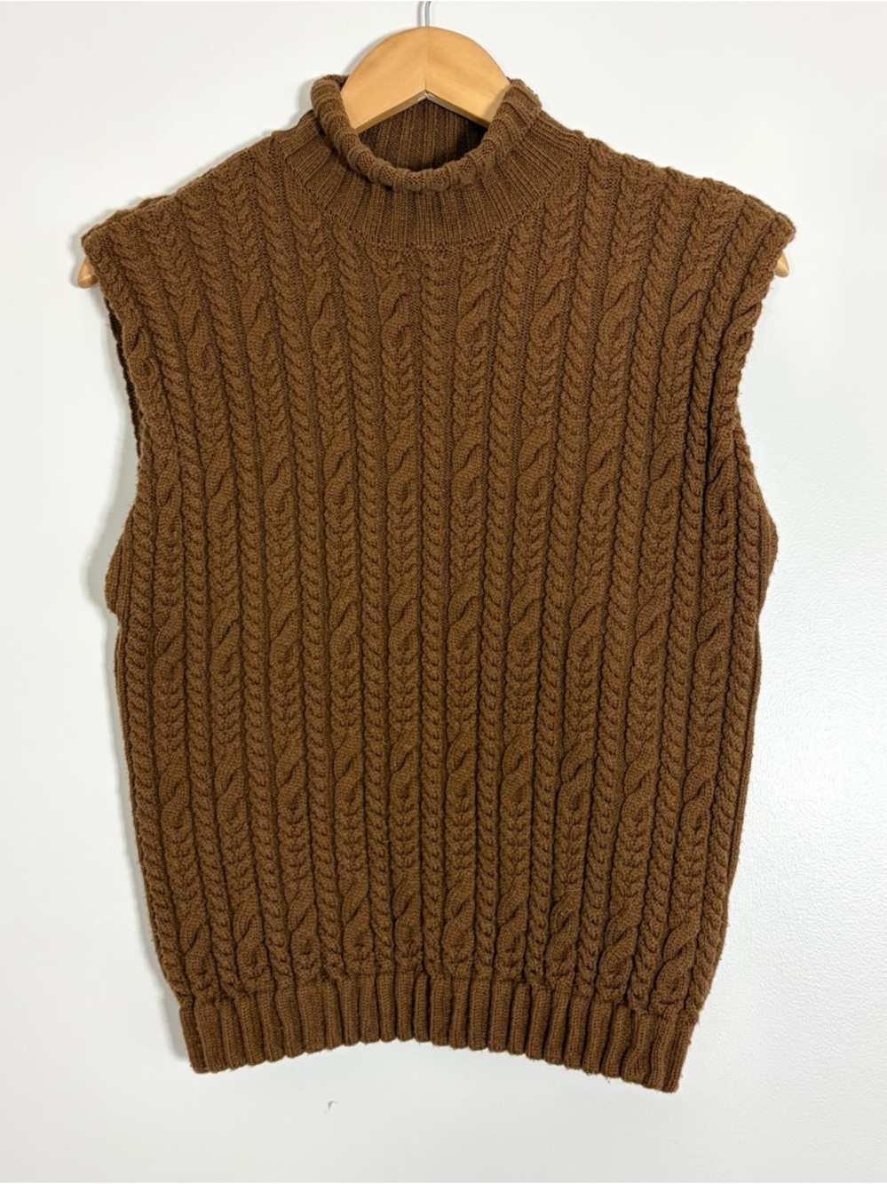 Zara Preppy Cable Knit Turtleneck Vest in Brown